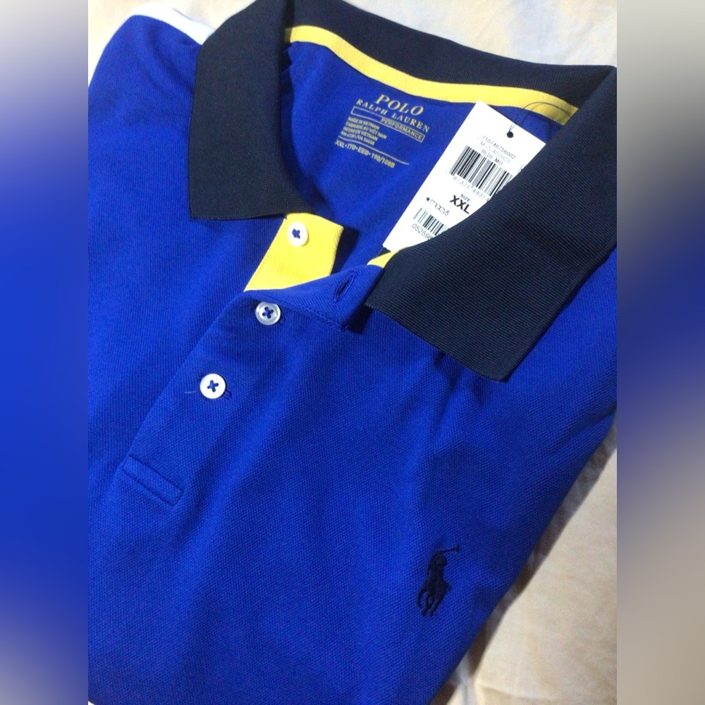 Polo by Ralph Lauren Performance Polo Shirt in Royal Blue with Navy Collar